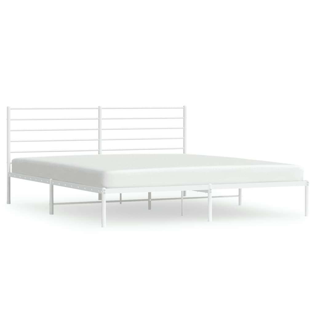 White Metal Bed Frame with Headboard 180x200cm - Elegant & Sturdy