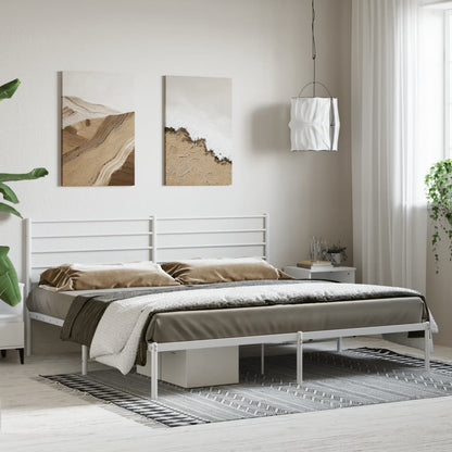White Metal Bed Frame with Headboard 180x200cm - Elegant & Sturdy