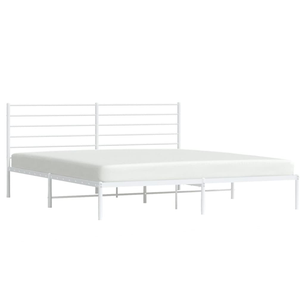 White Metal Bed Frame with Headboard 180x200cm - Elegant & Sturdy