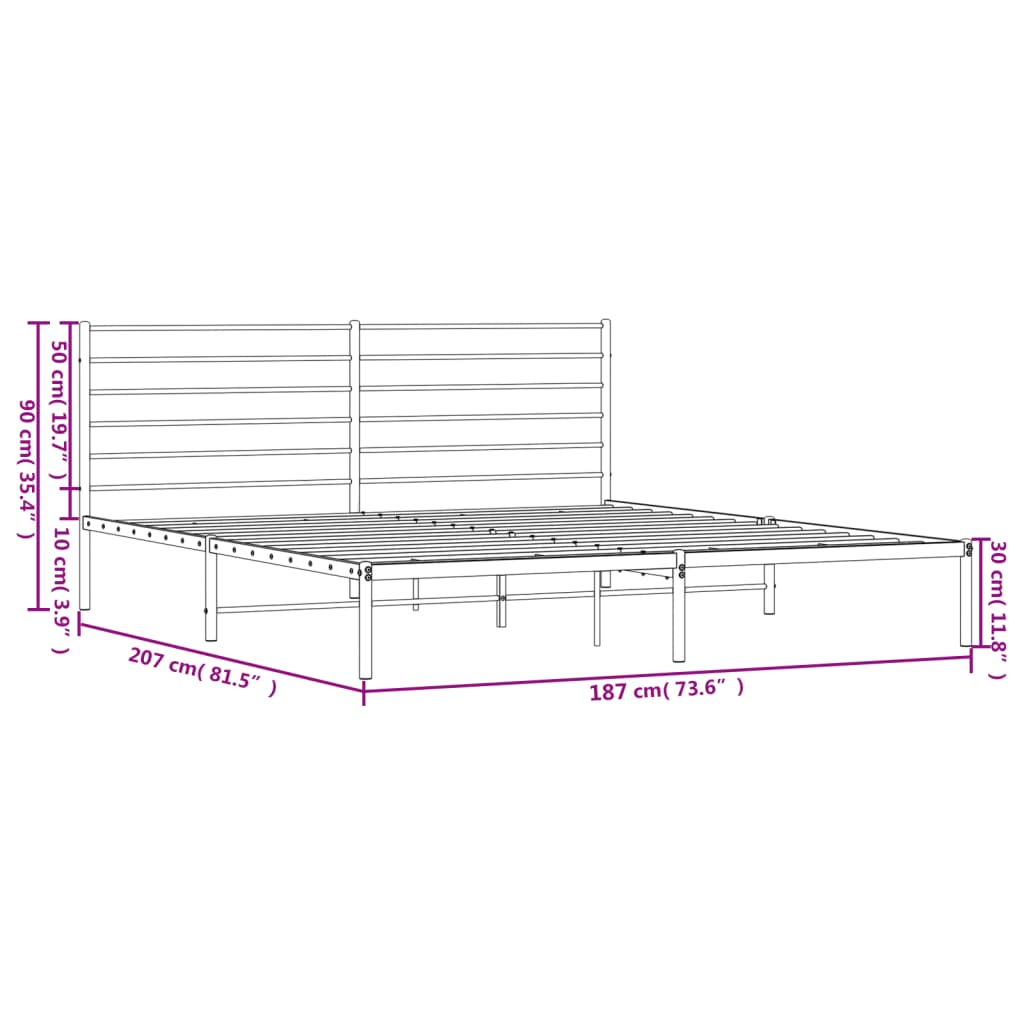 White Metal Bed Frame with Headboard 180x200cm - Elegant & Sturdy