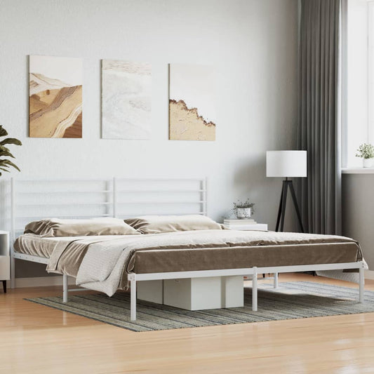 White Metal Bed Frame with Headboard 180x200cm - Elegant & Sturdy