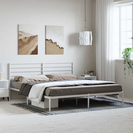 White Metal Bed Frame with Headboard 183x213cm - No Mattress