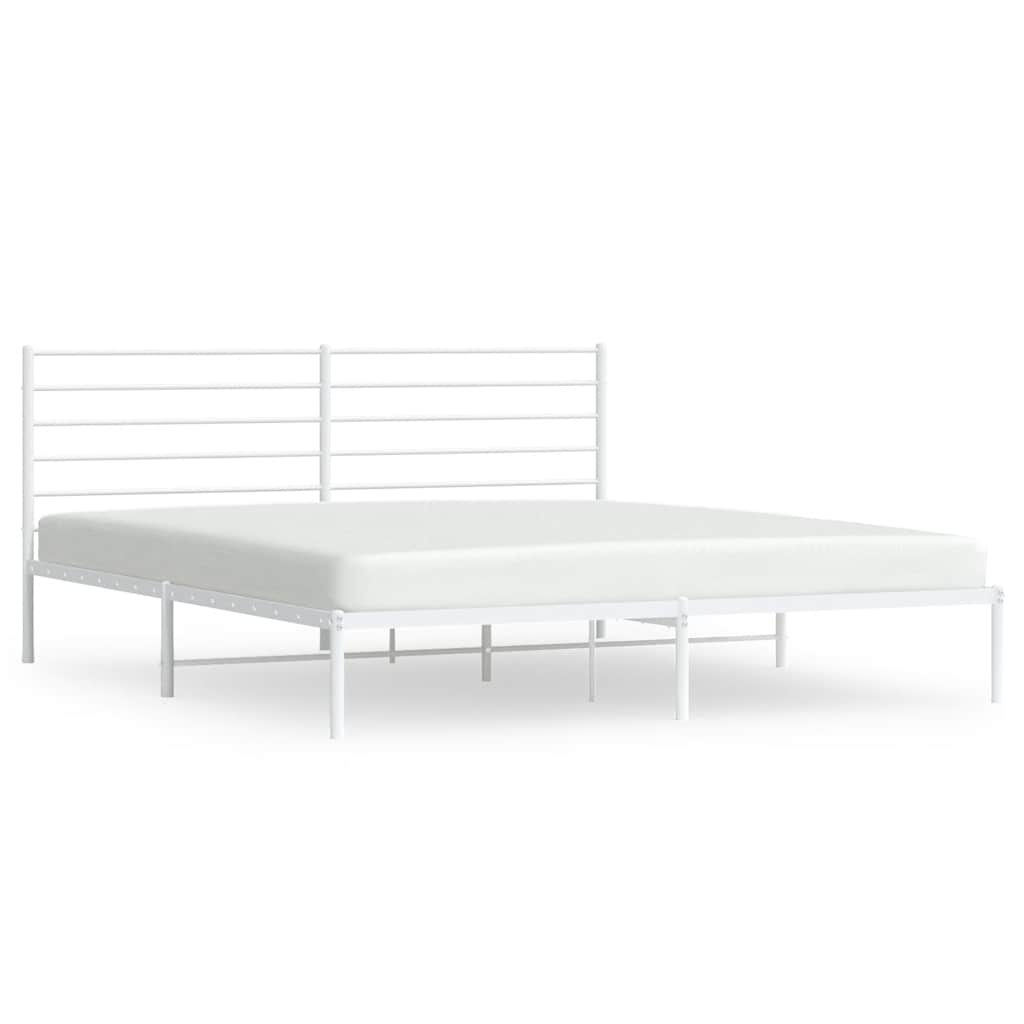 White Metal Bed Frame with Headboard, 193x203cm - No Mattress Included