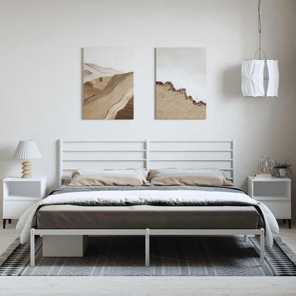 White Metal Bed Frame with Headboard, 193x203cm - No Mattress Included