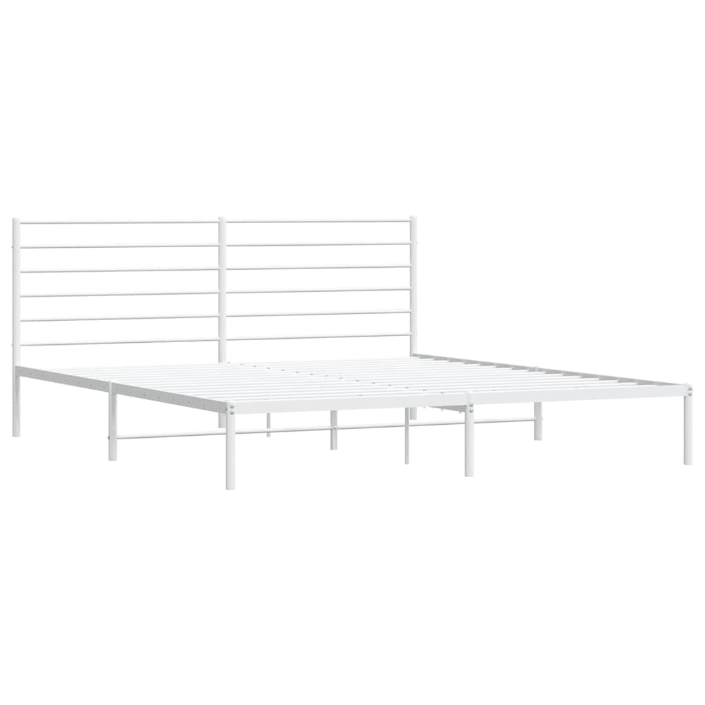 White Metal Bed Frame with Headboard, 193x203cm - No Mattress Included