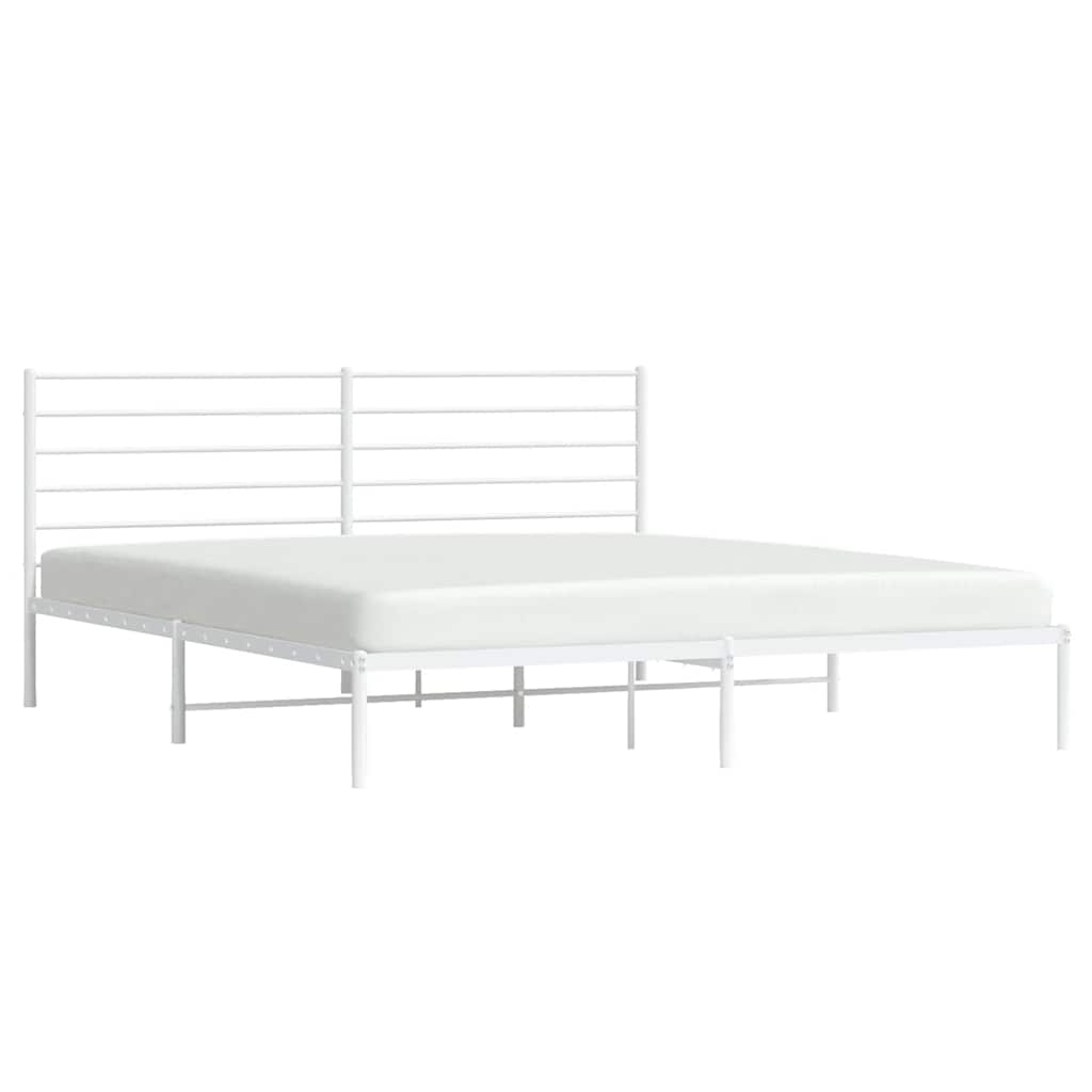 White Metal Bed Frame with Headboard, 193x203cm - No Mattress Included