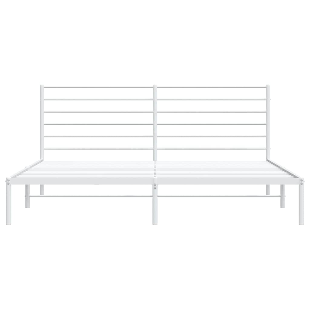White Metal Bed Frame with Headboard, 193x203cm - No Mattress Included