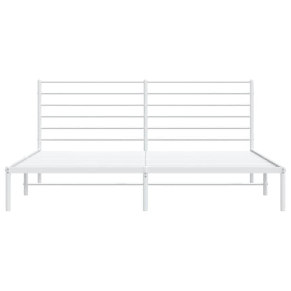 White Metal Bed Frame with Headboard, 193x203cm - No Mattress Included