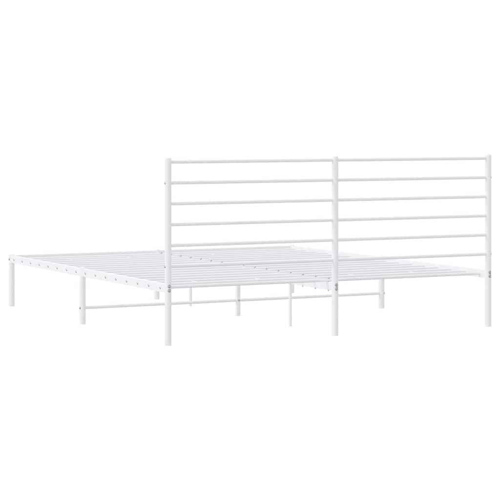 White Metal Bed Frame with Headboard, 193x203cm - No Mattress Included
