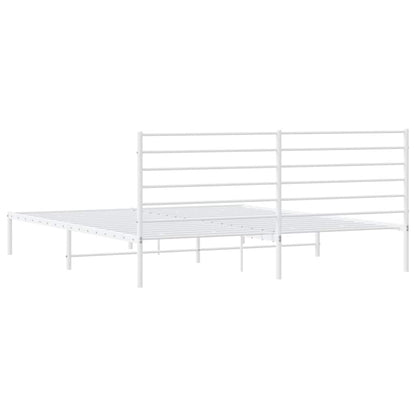 White Metal Bed Frame with Headboard, 193x203cm - No Mattress Included