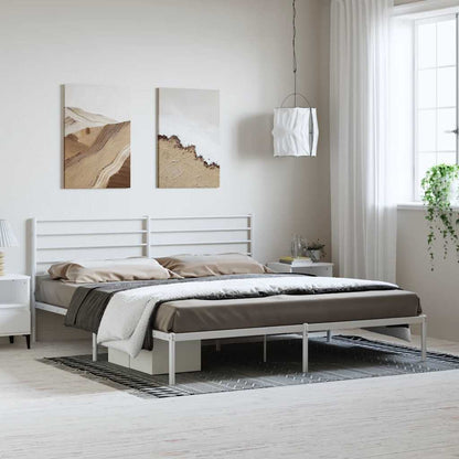 White Metal Bed Frame with Headboard, 193x203cm - No Mattress Included