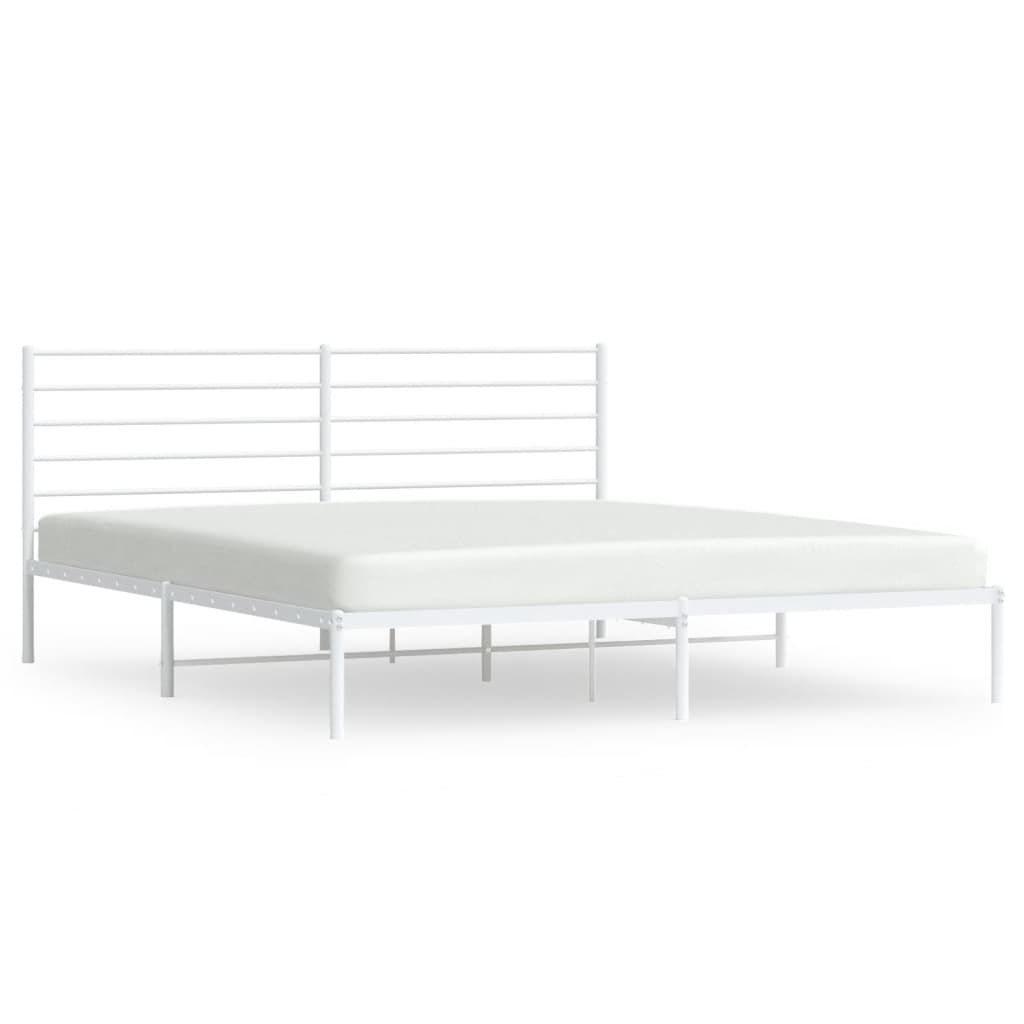 White Metal Bed Frame with Headboard - 200x200cm - No Mattress Included
