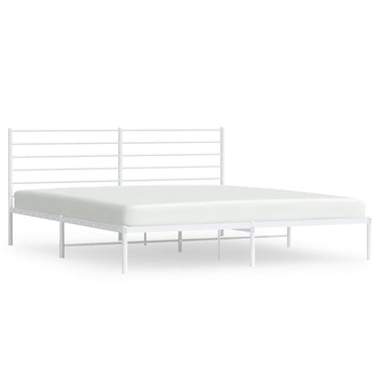 White Metal Bed Frame with Headboard - 200x200cm - No Mattress Included