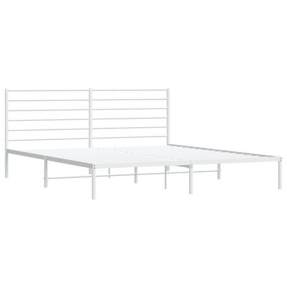 White Metal Bed Frame with Headboard - 200x200cm - No Mattress Included