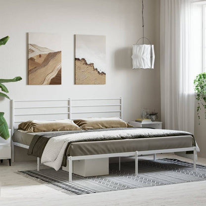 White Metal Bed Frame with Headboard - 200x200cm - No Mattress Included