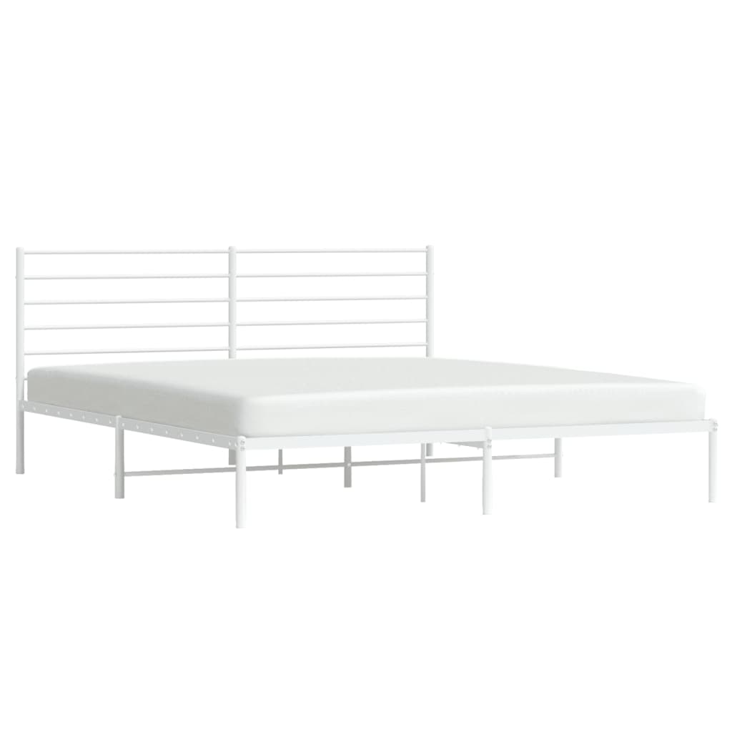 White Metal Bed Frame with Headboard - 200x200cm - No Mattress Included