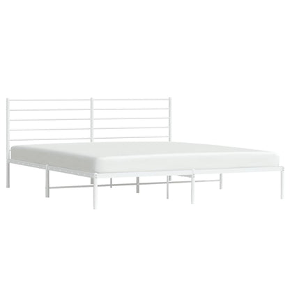 White Metal Bed Frame with Headboard - 200x200cm - No Mattress Included