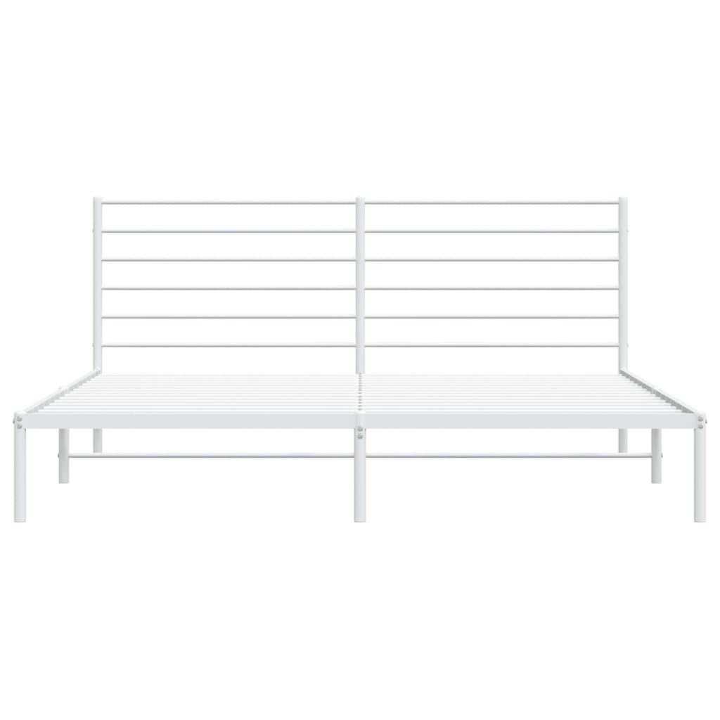 White Metal Bed Frame with Headboard - 200x200cm - No Mattress Included