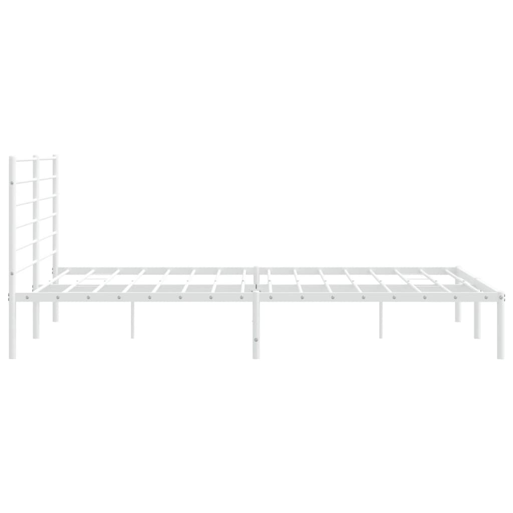 White Metal Bed Frame with Headboard - 200x200cm - No Mattress Included
