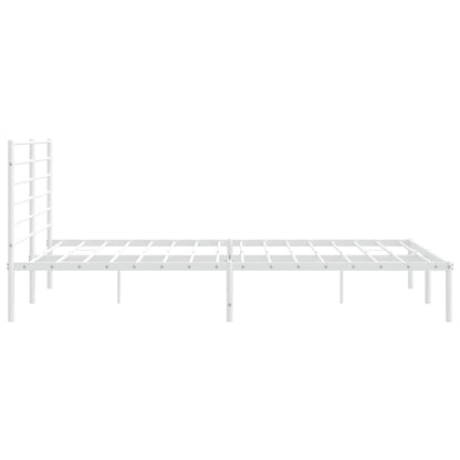 White Metal Bed Frame with Headboard - 200x200cm - No Mattress Included
