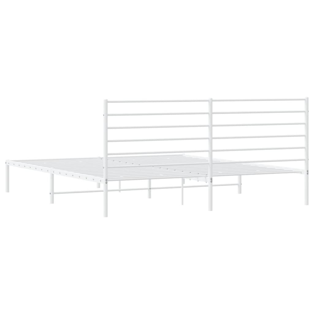 White Metal Bed Frame with Headboard - 200x200cm - No Mattress Included