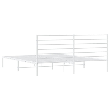 White Metal Bed Frame with Headboard - 200x200cm - No Mattress Included