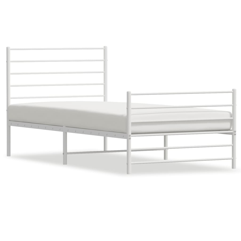 White Metal Bed Frame with Footboard - 75x190cm (No Mattress)