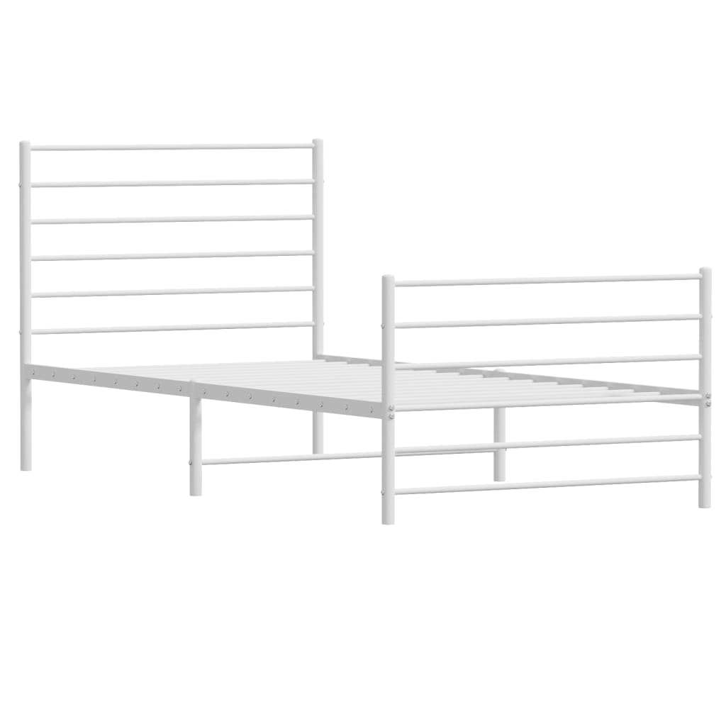 White Metal Bed Frame with Footboard - 75x190cm (No Mattress)