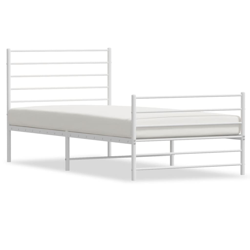 White Metal Bed Frame 80x200cm with Footboard - No Mattress Included