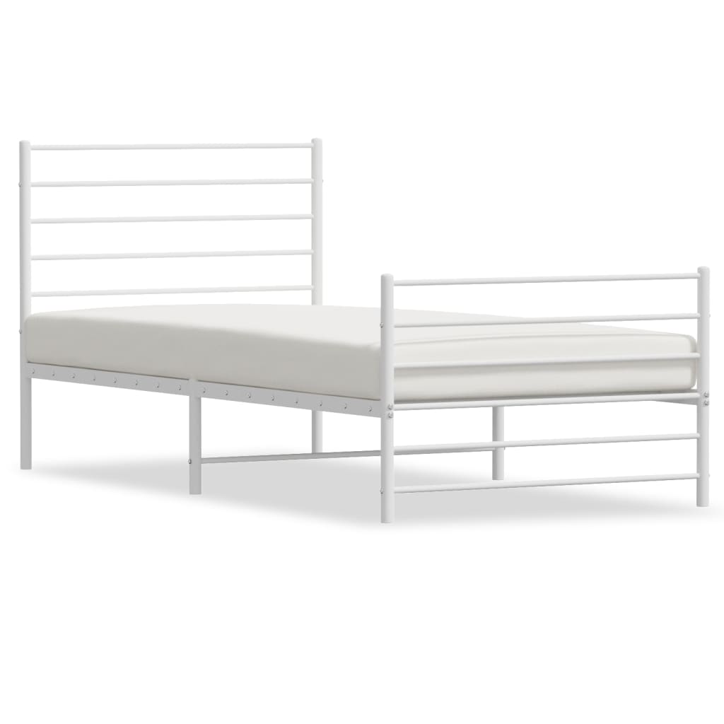 White Metal Bed Frame with Footboard, 90x190cm – Mattress Not Included