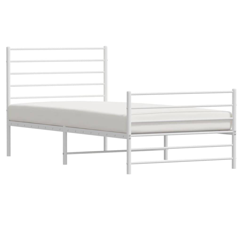 White Metal Bed Frame with Footboard, 90x190cm – Mattress Not Included