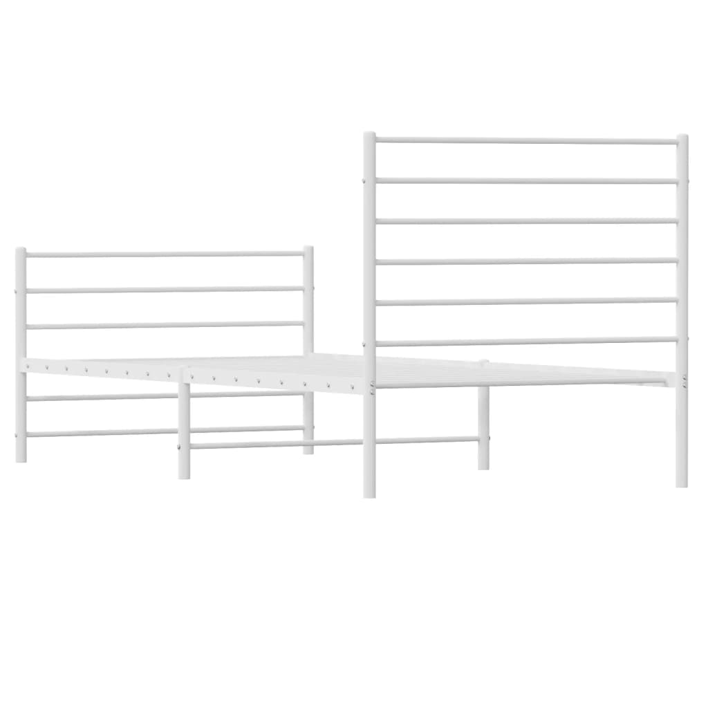 White Metal Bed Frame with Footboard, 90x190cm – Mattress Not Included
