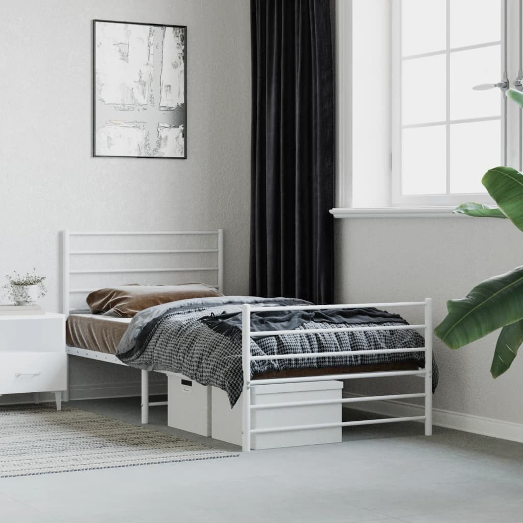 White Metal Bed Frame with Footboard, 90x190cm – Mattress Not Included