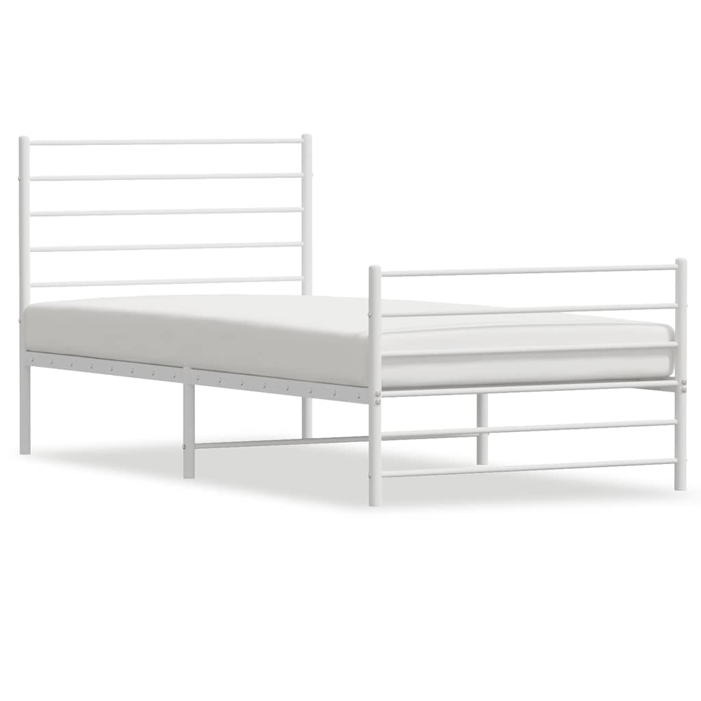 White Metal Bed Frame with Footboard - 100x190cm, No Mattress