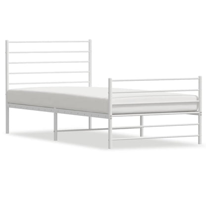 White Metal Bed Frame with Footboard - 100x190cm, No Mattress