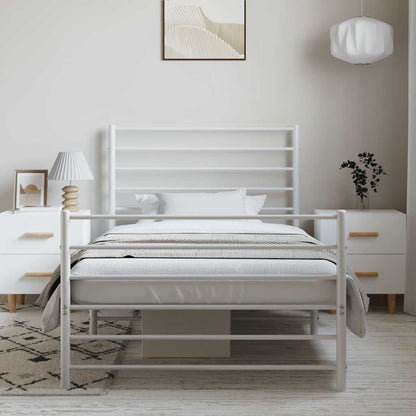White Metal Bed Frame with Footboard - 100x190cm, No Mattress