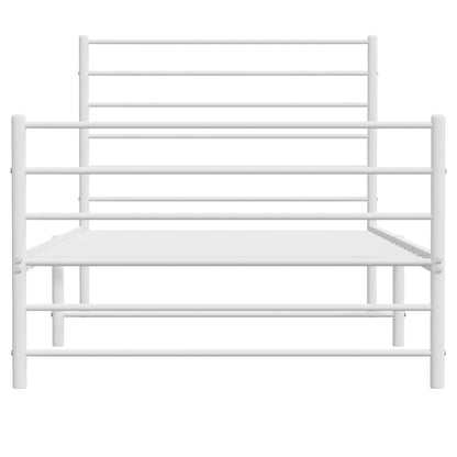White Metal Bed Frame with Footboard - 100x190cm, No Mattress