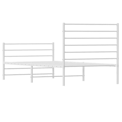 White Metal Bed Frame with Footboard - 100x190cm, No Mattress