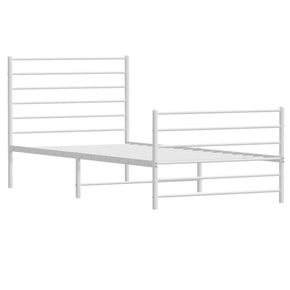 Modern White Metal Bed Frame & Footboard - 107x203cm - No Mattress