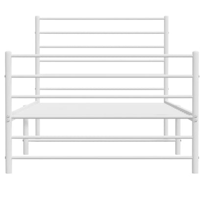 Modern White Metal Bed Frame & Footboard - 107x203cm - No Mattress