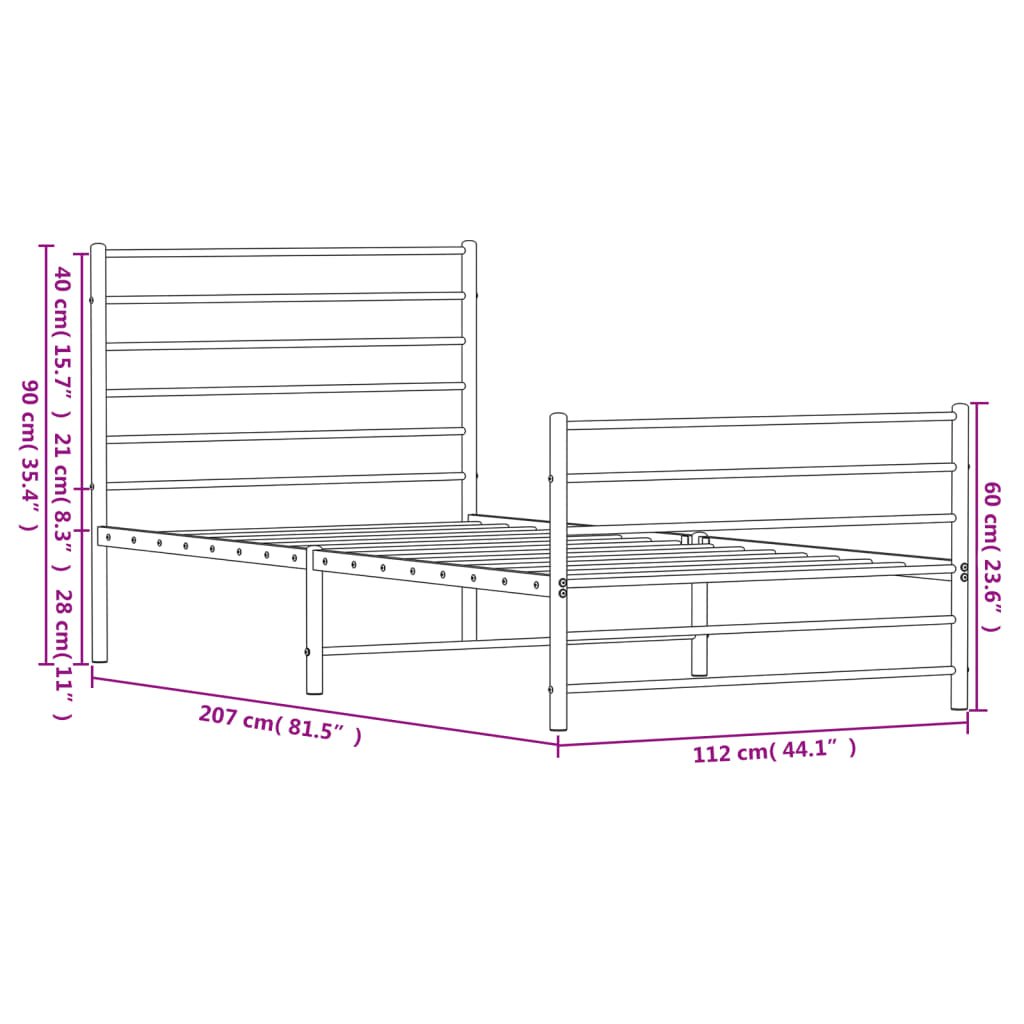 Modern White Metal Bed Frame & Footboard - 107x203cm - No Mattress