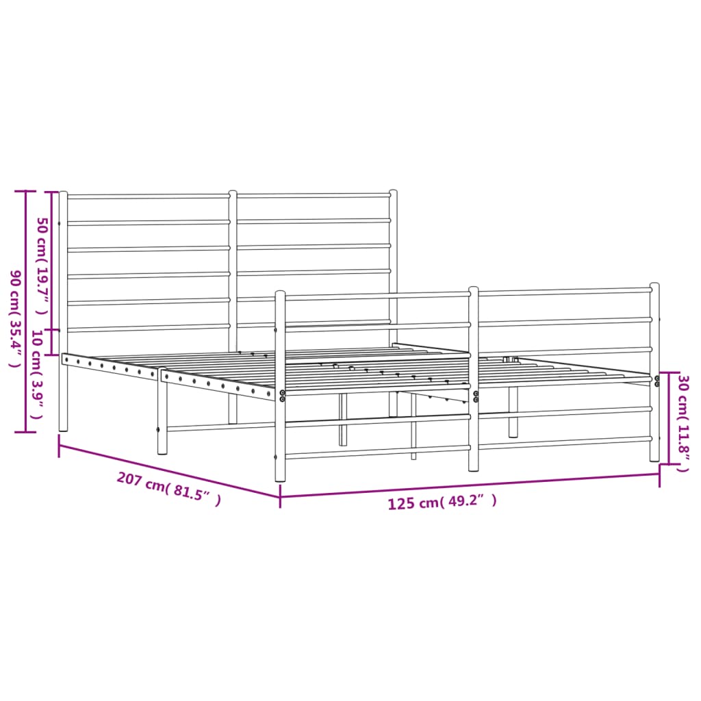 Elegant White Metal Bed Frame with Footboard - 120x200cm