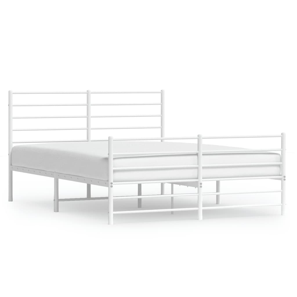 White Metal Bed Frame with Footboard - 140x190cm, Without Mattress