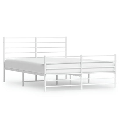 White Metal Bed Frame with Footboard - 140x190cm, Without Mattress