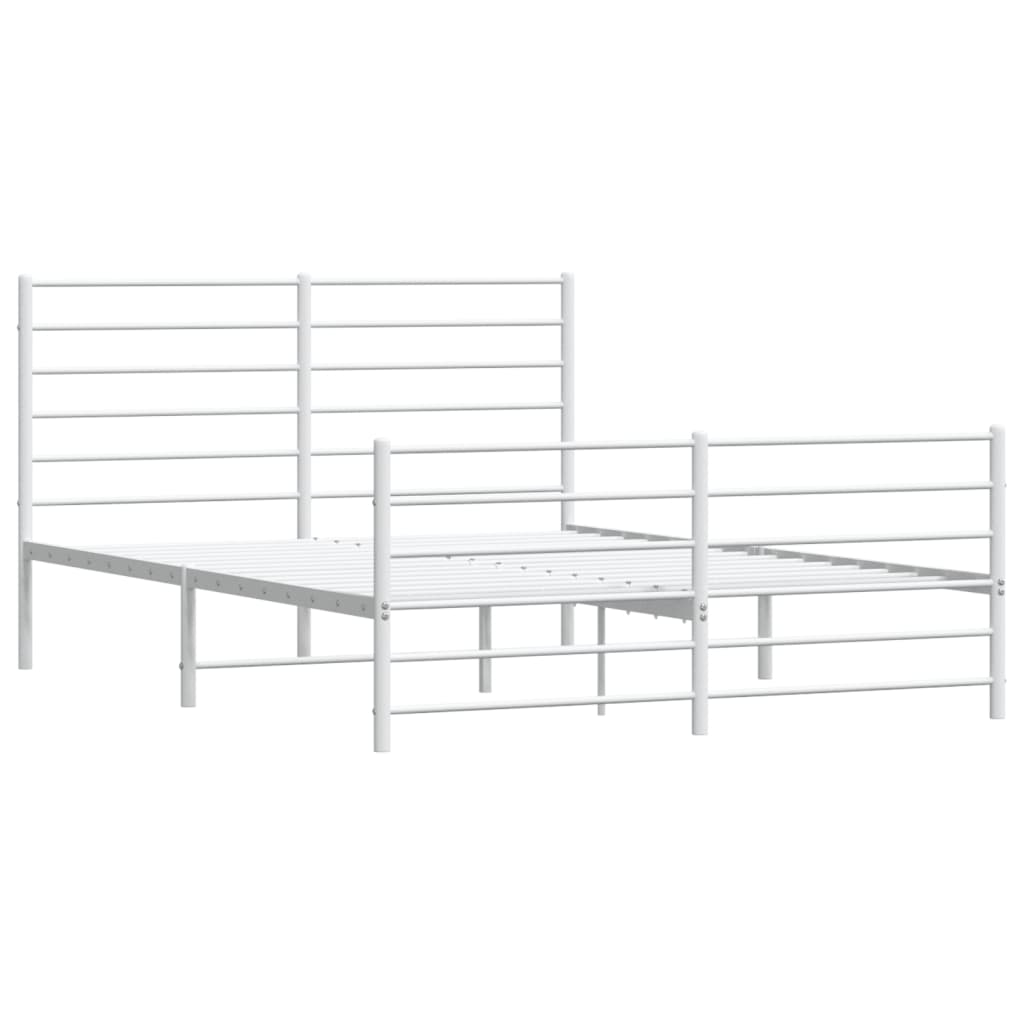 White Metal Bed Frame with Footboard - 140x190cm, Without Mattress