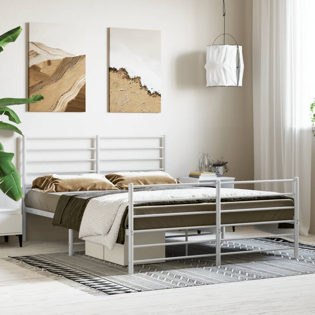 White Metal Bed Frame with Footboard - 140x190cm, Without Mattress