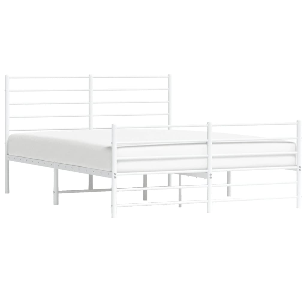 White Metal Bed Frame with Footboard - 140x190cm, Without Mattress