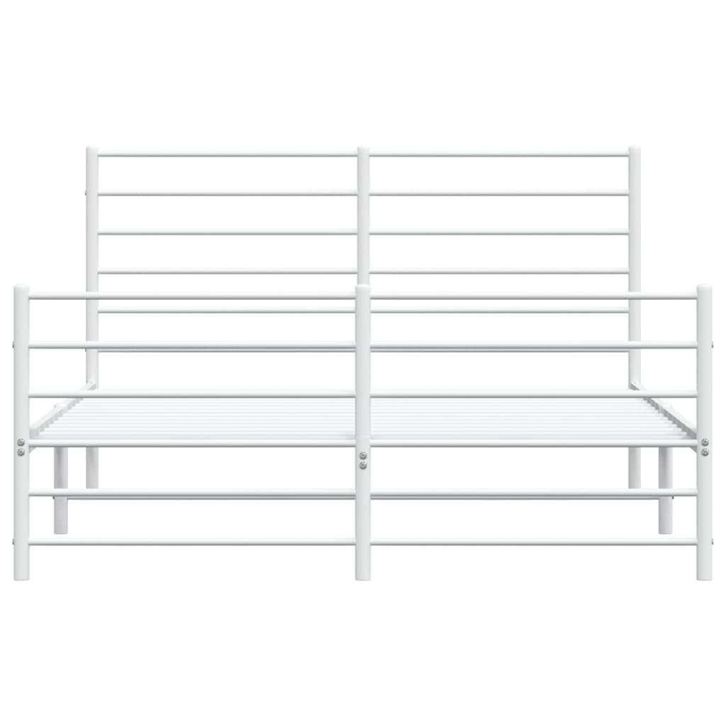 White Metal Bed Frame with Footboard - 140x190cm, Without Mattress