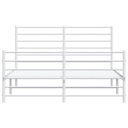 White Metal Bed Frame with Footboard - 140x190cm, Without Mattress