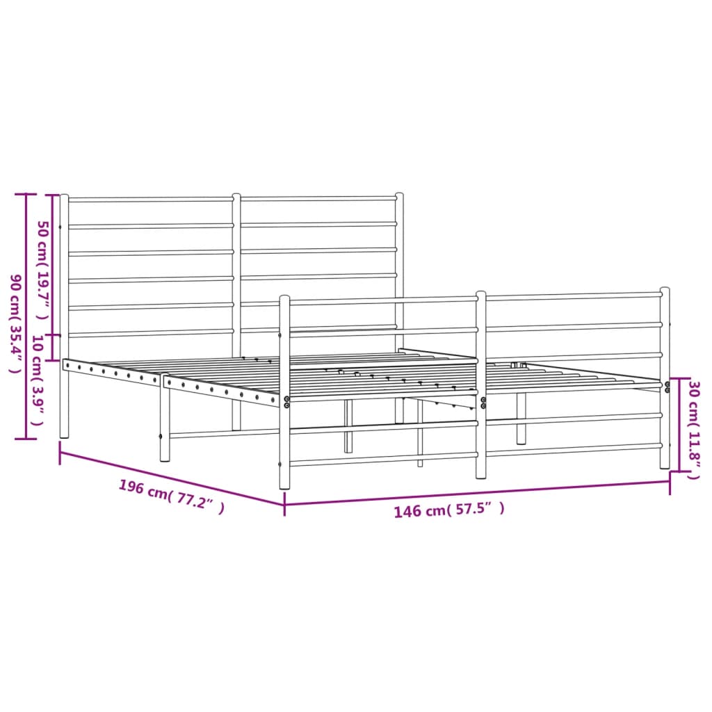 White Metal Bed Frame with Footboard - 140x190cm, Without Mattress
